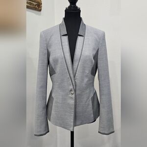White House Black Market Wool-Blend Sculpted Peplum Blazer Gray Size 6